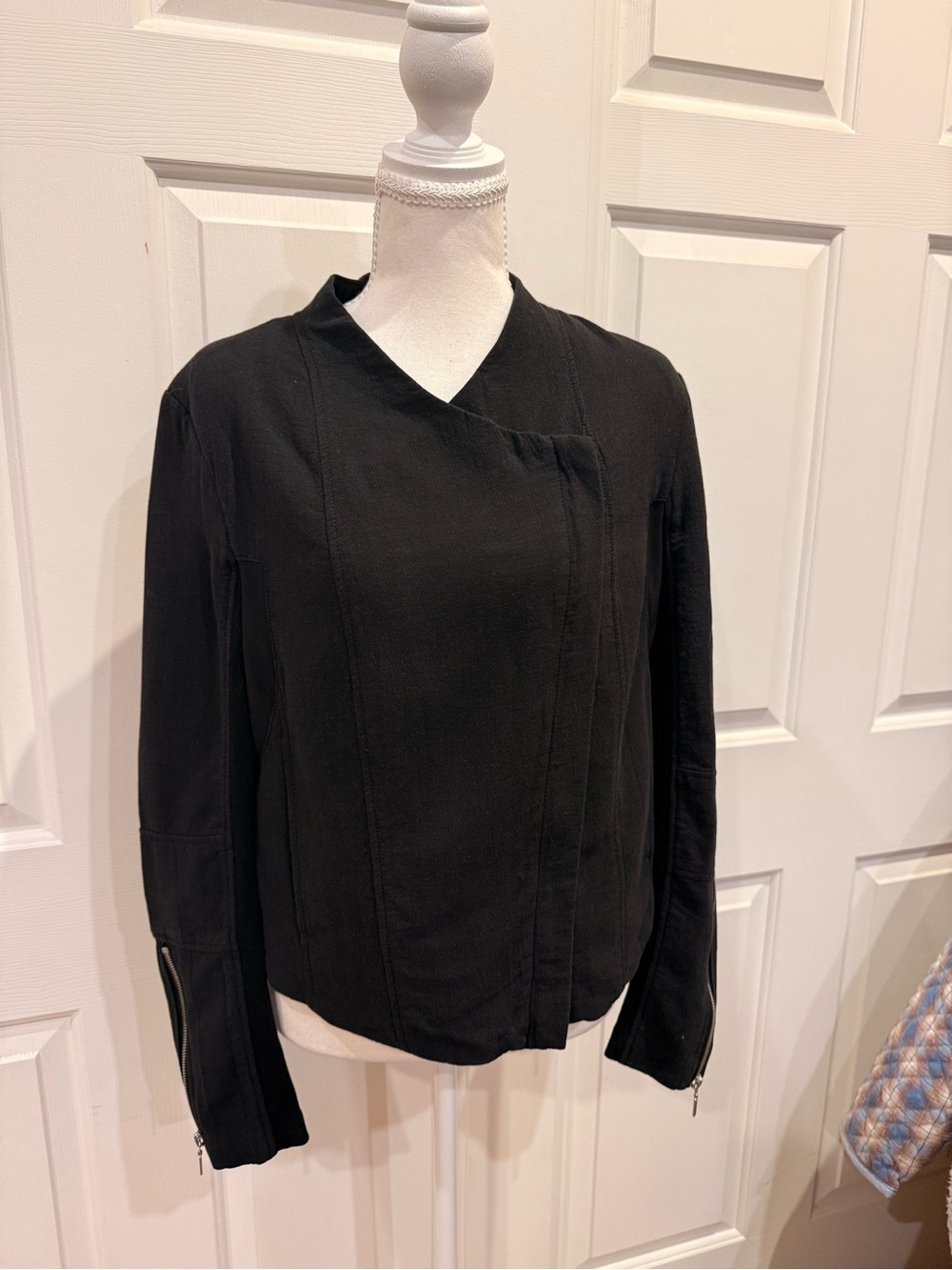 BLANKNYC Black Cotton Moto Jacket Mesh Panel Asymmetrical Zip L - Picture 5 of 9